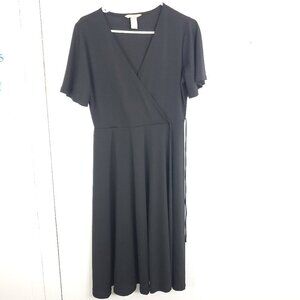 Hm Dress Womens M Fixed Wrap Short Flutter Loose Sleeve Stretchy A Line Midi